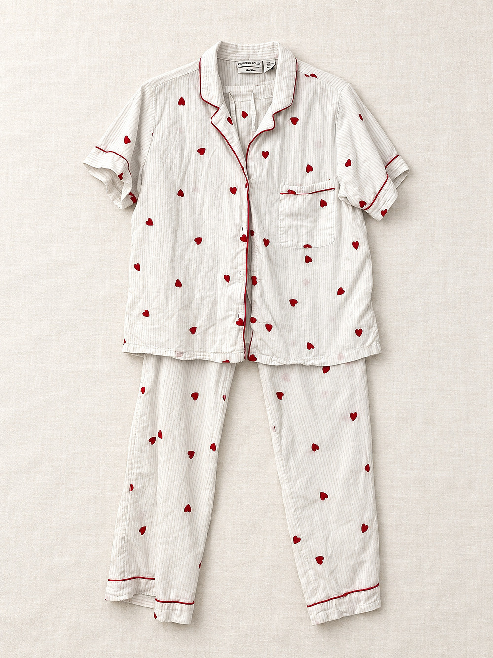⚜️ Cupcakes and Cashmere | Embroidered Heart Pajama Set | Striped Cotton M 💗
